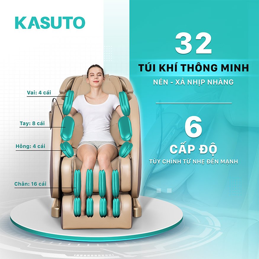 Ghế massage Kasuto DVGM-20001 hệ thống 32 túi khí bằng TPU cao cấp