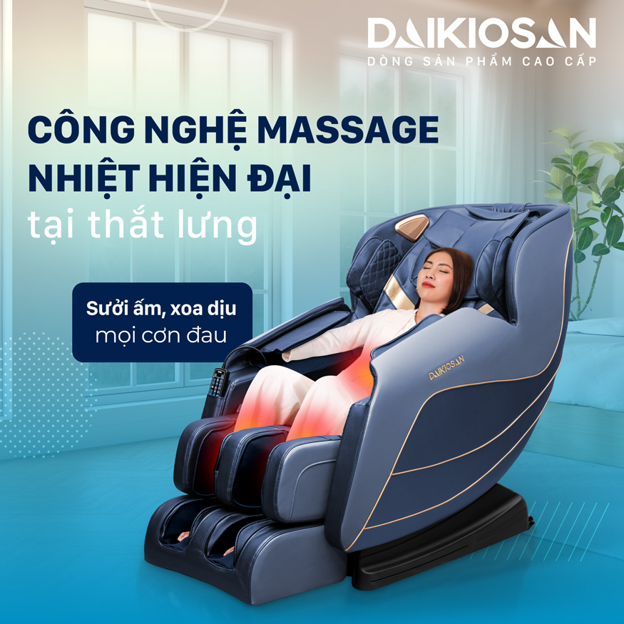 Daikiosan DKGM-00005 còn tích hợp chức năng massage nhiệt sưởi ấm bằng sợi carbon tại 2 bên thắt lưng
