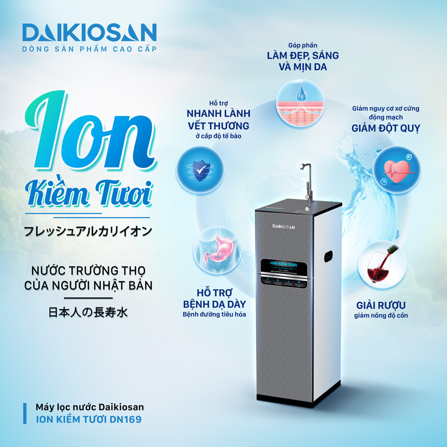 Máy lọc nước ion kiềm tươi Daikiosan DN169 mang lại vô vàn lợi ích cho sức khỏe