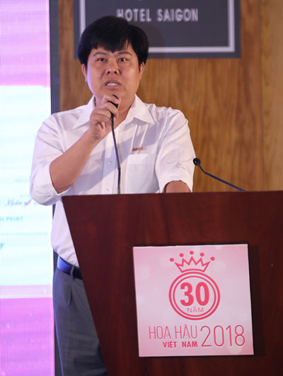 Ông Ngô Xuân Mạnh phát biểu tại buổi họp báo Hoa hậu Việt Nam 2018