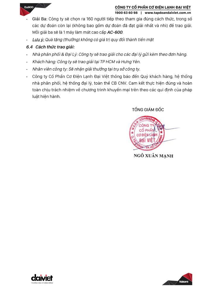 quyết định thông báo của công ty Đại Việt